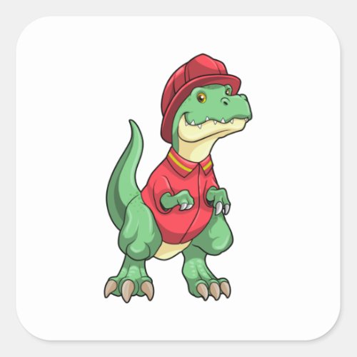 Dinosaur as Firefighter with Fire helmet Square Sticker