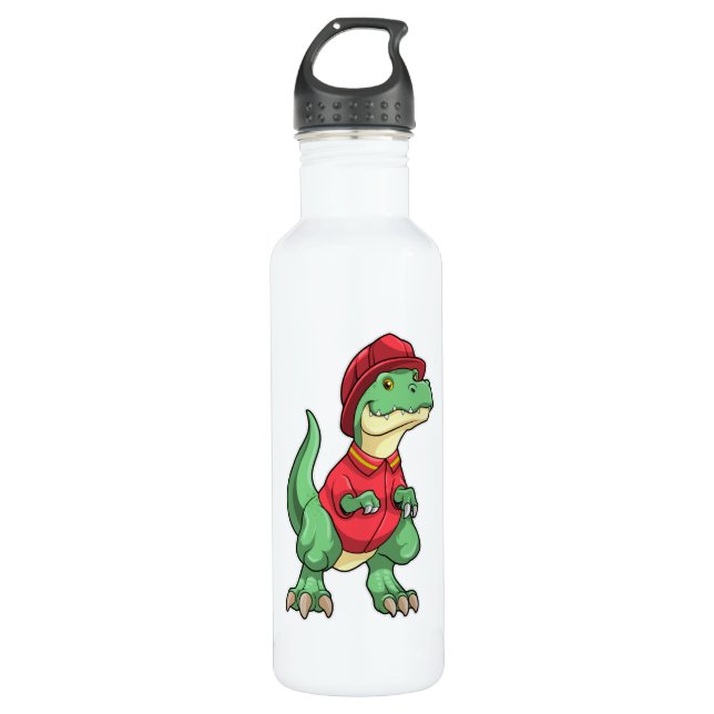 Dinosaur as Firefighter with Fire helmet Stainless Steel Water Bottle (Front)