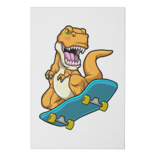 Dinosaur as Skater with Skateboard Faux Canvas Print