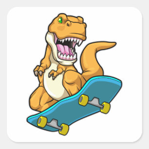 Dinosaur as Skater with Skateboard Square Sticker