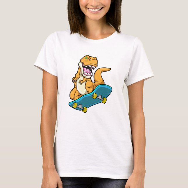 Dinosaur as Skater with Skateboard T-Shirt (Front)