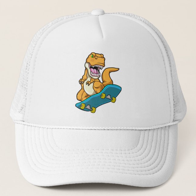Dinosaur as Skater with Skateboard Trucker Hat (Front)