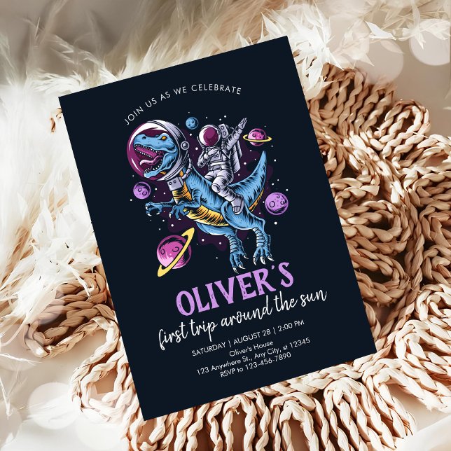 Dinosaur Astronaut 1st Birthday Invitation (Creator Uploaded)