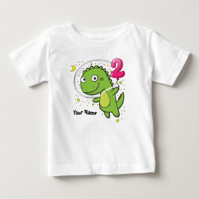 Dinosaur Astronaut 2nd Birthday Baby T-Shirt (Front)