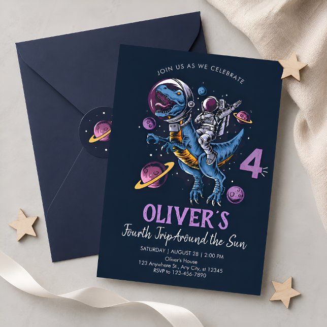 Dinosaur Astronaut 4th Birthday Invitation (Creator Uploaded)