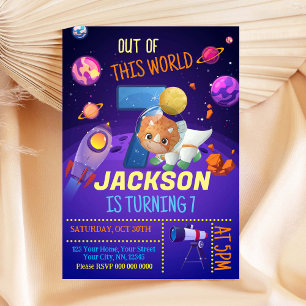Dinosaur Astronaut 8th Birthday Invitation