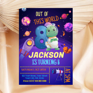 Dinosaur Astronaut 8th Birthday Invitation