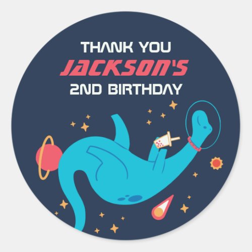 Dinosaur Astronaut Outer Space Kids Birthday Party Classic Round Sticker