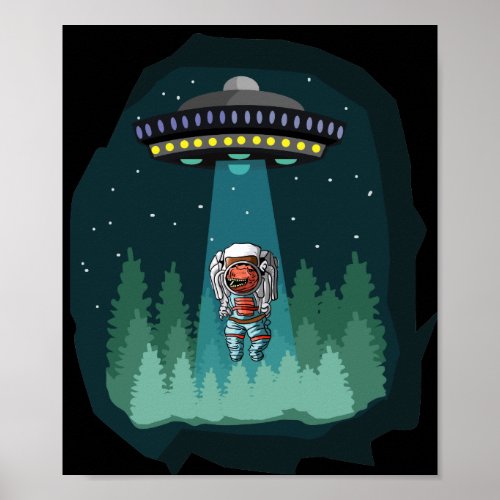 Dinosaur Astronaut UFO T_Rex Poster