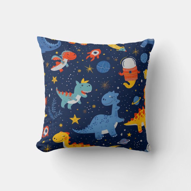 Dinosaur Astronauts In Space Kids Boy Throw Pillow (Front)