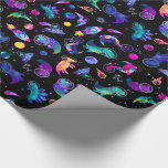 Dinosaur Astronauts Watercolor Space Dino Birthday Wrapping Paper