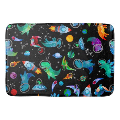 Dinosaur Astronauts Watercolor Space Kids Dino Bath Mat