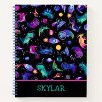 Dinosaur Astronauts Watercolor Space Personalized Notebook