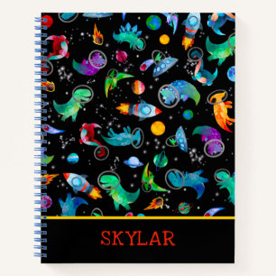 Dinosaur Astronauts Watercolor Space Personalized Notebook