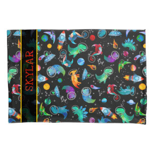 Dinosaur Astronauts Watercolor Space Personalized Pillow Case