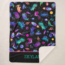 Dinosaur Astronauts Watercolor Space Personalized Sherpa Blanket