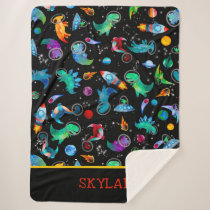 Dinosaur Astronauts Watercolor Space Personalized Sherpa Blanket