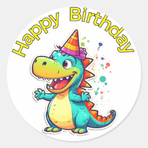Dinosaur at a Party Classic Round Sticker