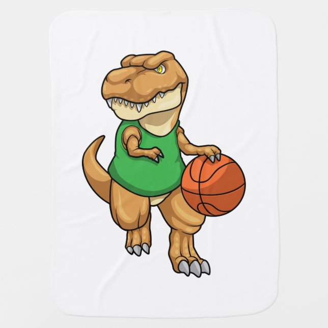 Dinosaur at Sports with Basketball Baby Blanket (Front)