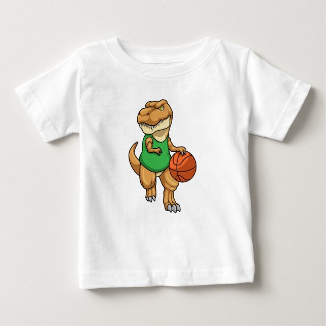 Dinosaur at Sports with Basketball Baby T-Shirt (Front)
