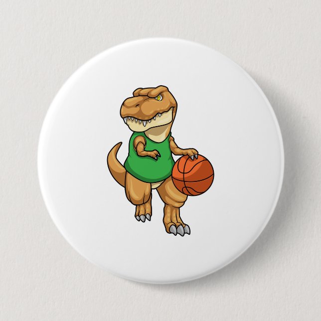 Dinosaur at Sports with Basketball Button (Front)
