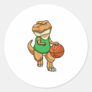 Dinosaur at Sports with Basketball Classic Round Sticker