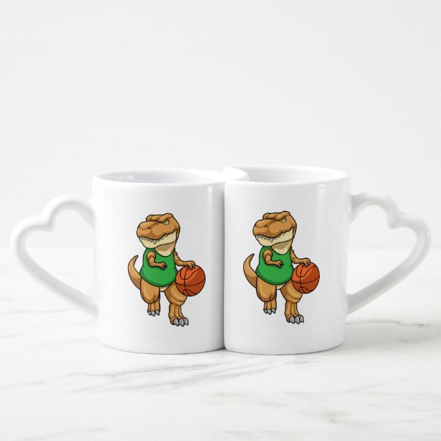 Dinosaur at Sports with Basketball Coffee Mug Set (Front Nesting)
