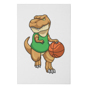 Dinosaur at Sports with Basketball Faux Canvas Print