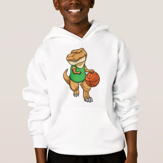 Dinosaur at Sports with Basketball Hoodie (Front)