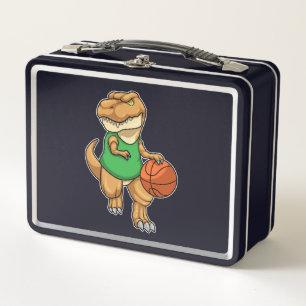 Dinosaur at Sports with Basketball Metal Lunch Box