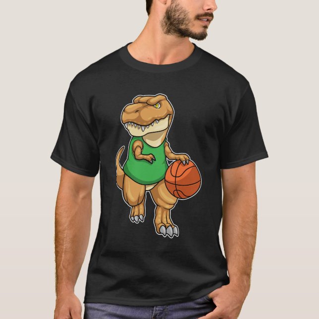 Dinosaur at Sports with Basketball T-Shirt (Front)