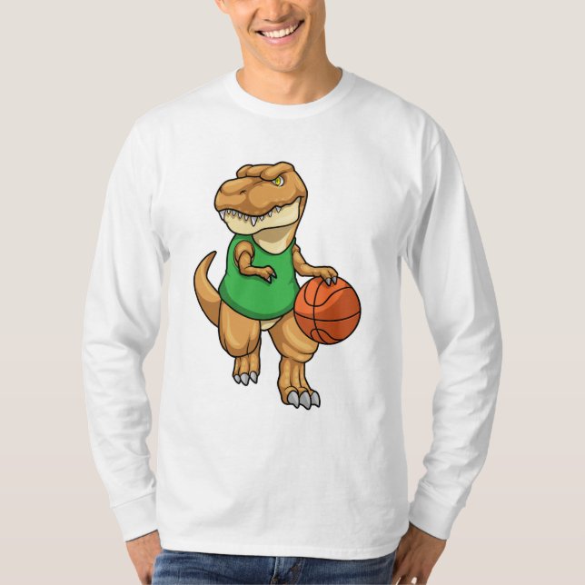Dinosaur at Sports with Basketball T-Shirt (Front)