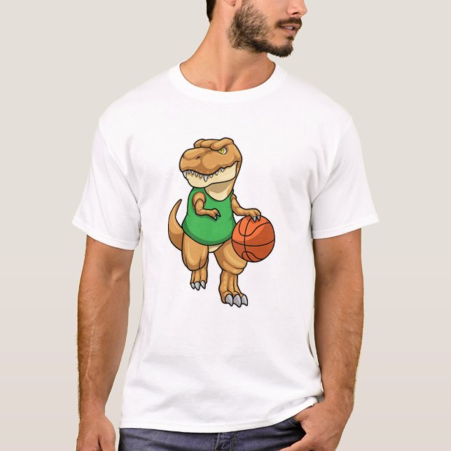 Dinosaur at Sports with Basketball T-Shirt (Front)