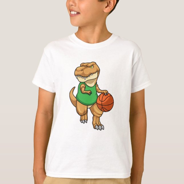Dinosaur at Sports with Basketball T-Shirt (Front)