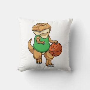 Dinosaur at Sports with Basketball Throw Pillow