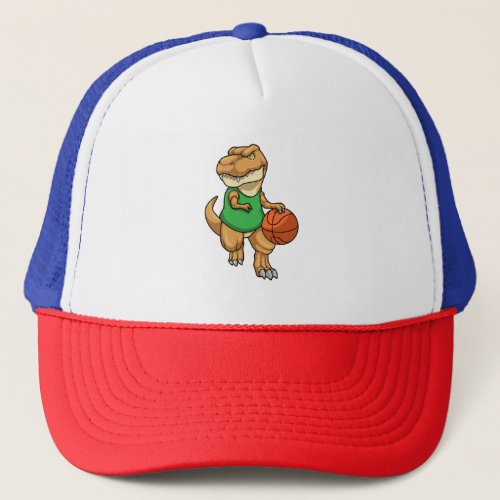 Dinosaur at Sports with Basketball Trucker Hat