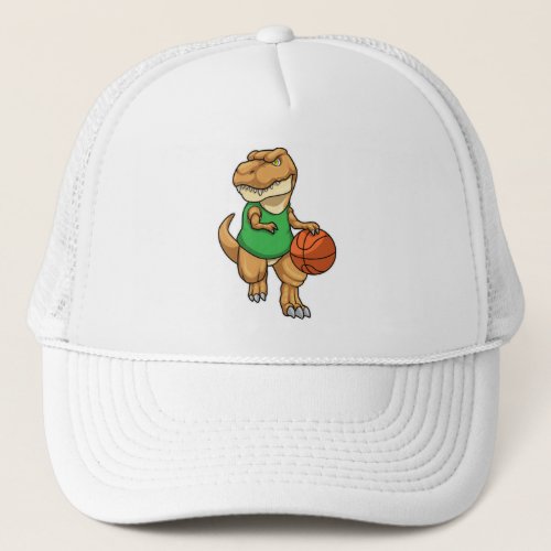 Dinosaur at Sports with Basketball Trucker Hat