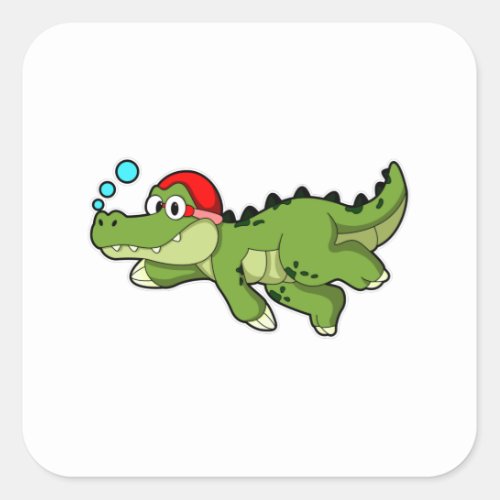 Dinosaur at Swimming under Water Square Sticker
