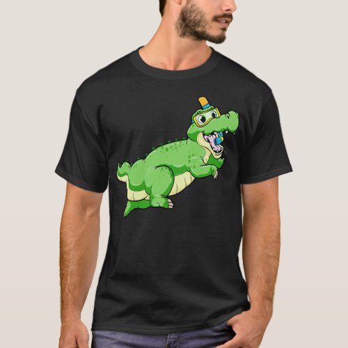Dinosaur at Swimming with Diving goggles T_Shirt