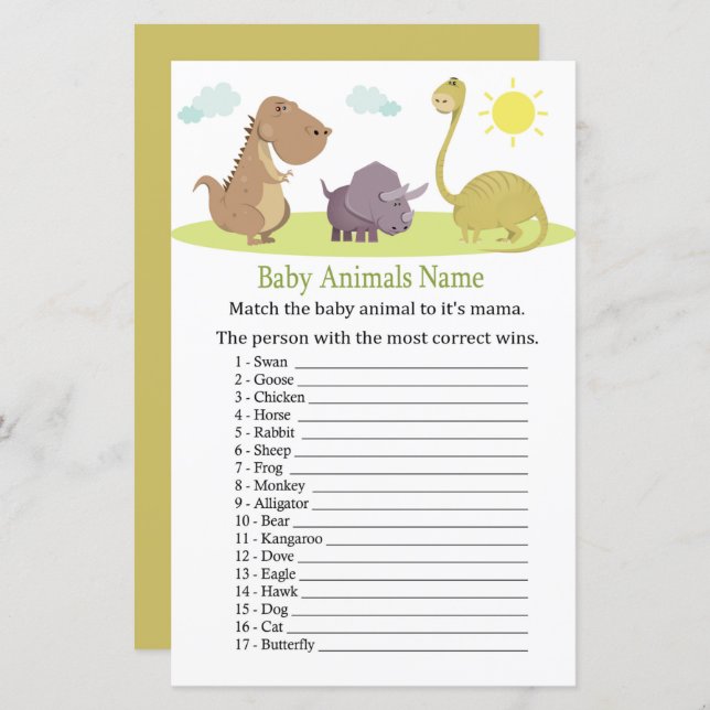 Dinosaur Baby Animals Name Game (Front/Back)