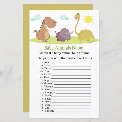 Dinosaur Baby Animals Name Game