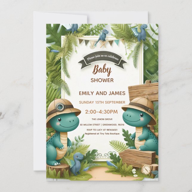 Dinosaur Baby Boy Shower Editable Card for Boys (Front)