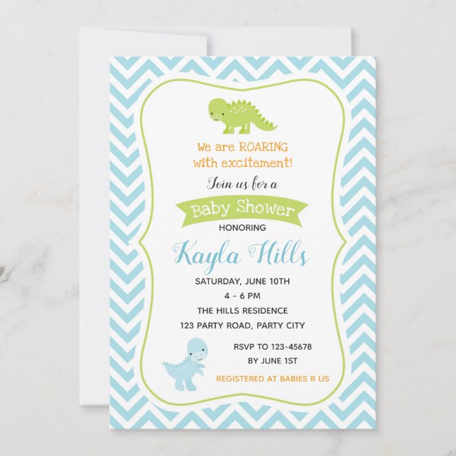 Dinosaur Baby Boy Shower Invitations (Pastel) (Front)