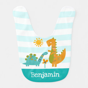 Dinosaur Baby Boy Turquoise Stripe Cute Reversible Bib
