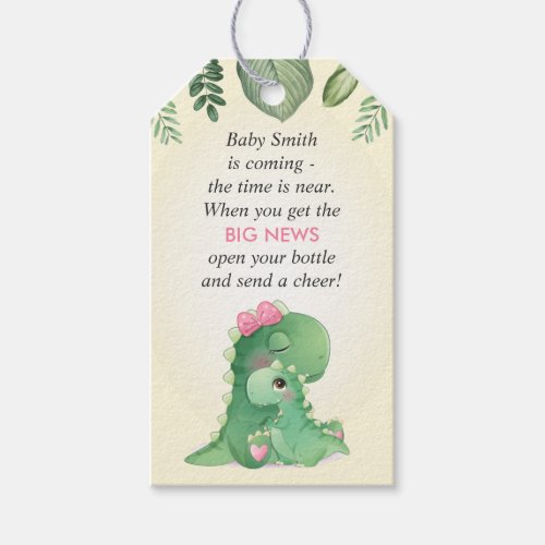 Dinosaur Baby Girl Shower Sprinkle Bottle Favor Gift Tags