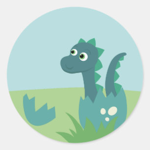 Dinosaur baby in egg sticker. classic round sticker