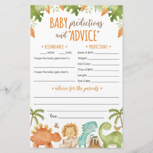 Dinosaur Baby Predictions and Advice Card