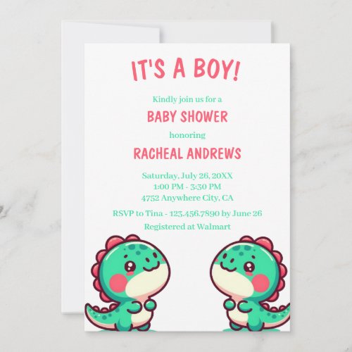 Dinosaur Baby Shower Baby Boy Invitation