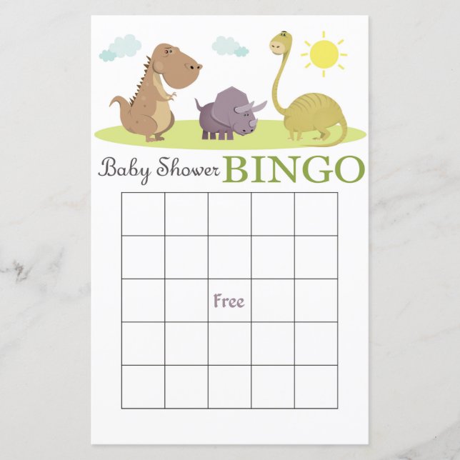 Dinosaur  baby shower bingo card (Front)
