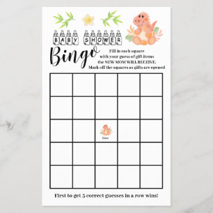 Dinosaur Baby Shower Bingo Game Card Flyer